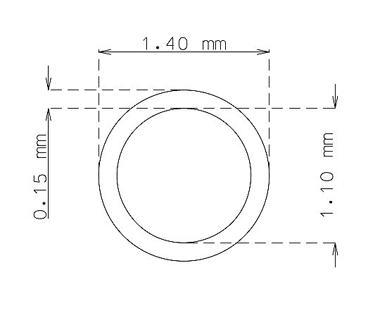 Microtubo inox de 1.4 mm x 0.15 mm Qualidade 304 DURO