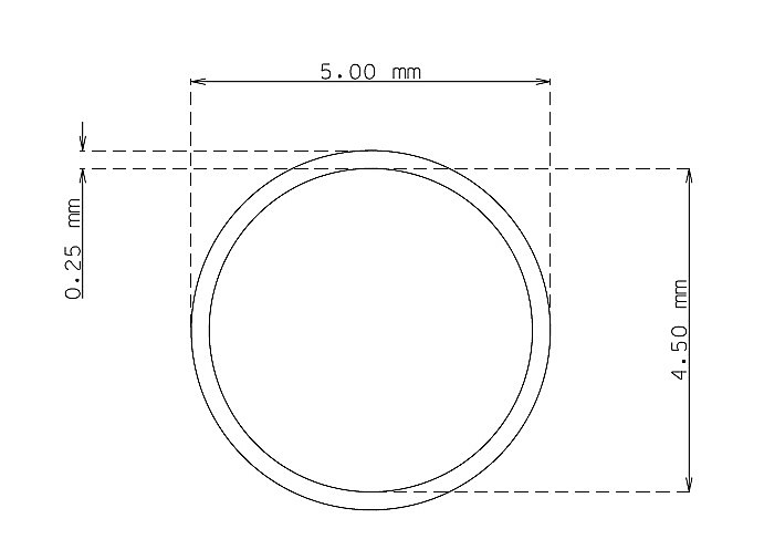 Tubo inox de 5.0 mm x 0.25 mm Qualidade 304 DURO