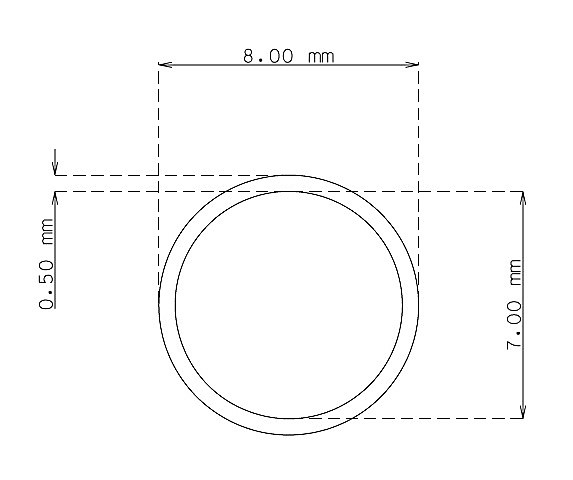 Tubo inox de 8.0 mm x 0.50 mm Qualidade 304 Duro